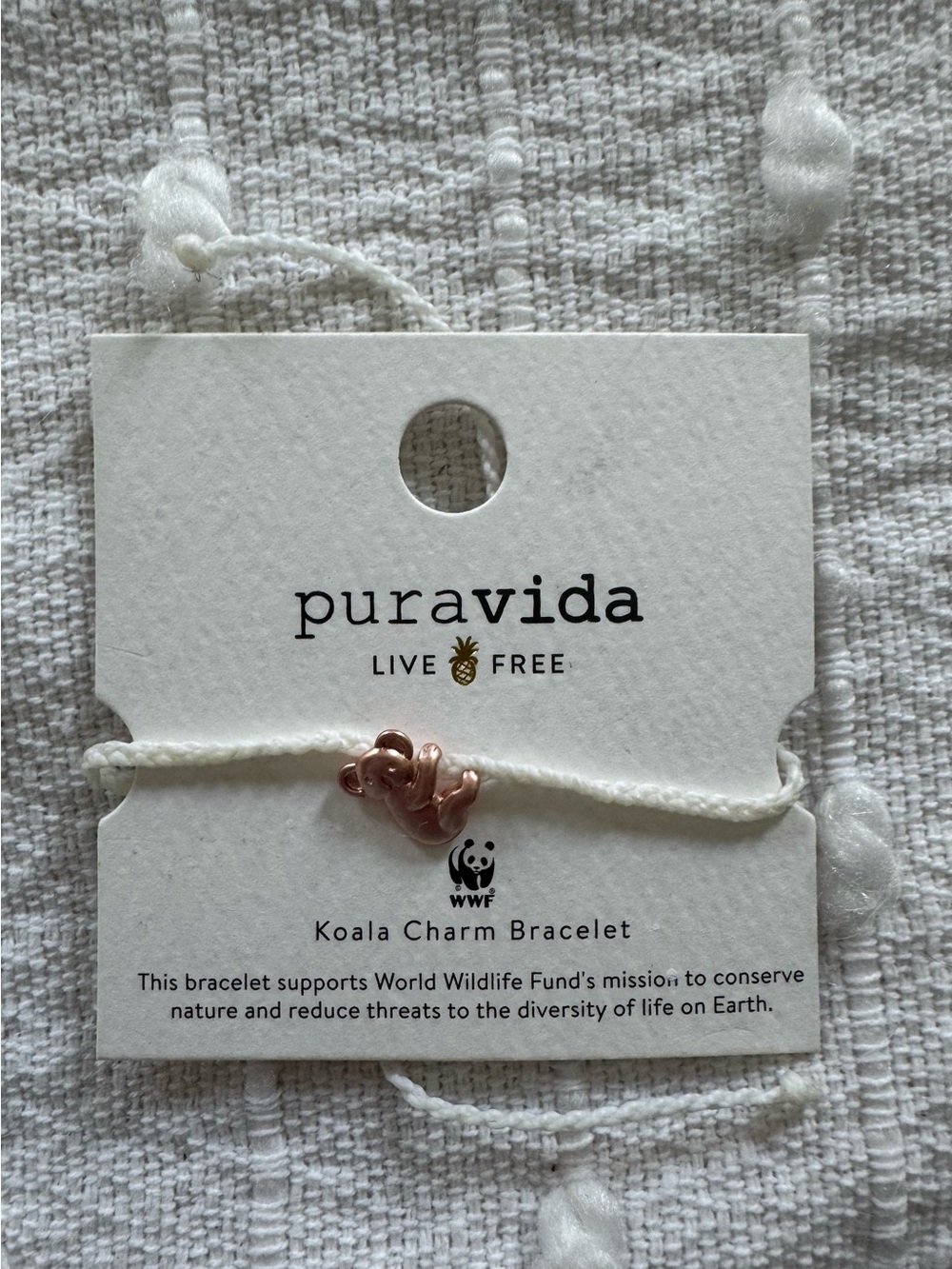 New Pura Vida koala white rose gold rope charm bracelet limited edition